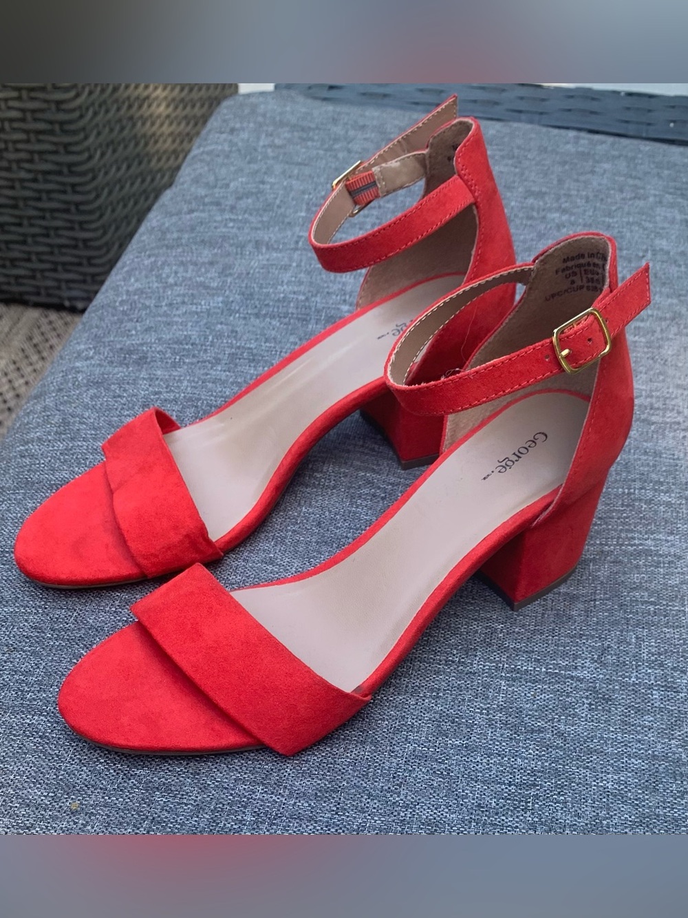 NWOT George Cherry Red Faux Suede Block Heel Sandals Ankle Strap Size 8